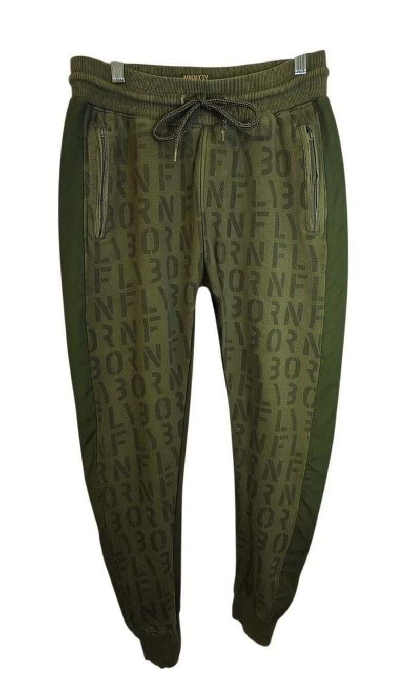 Born Fly Men's Green All-Over Print Logo Jogger Sweatpants Size M